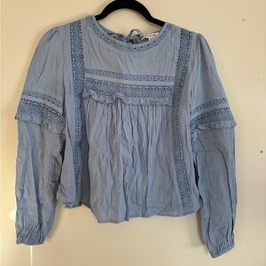American Eagle Outfitters Gray Blue Lace Blouse